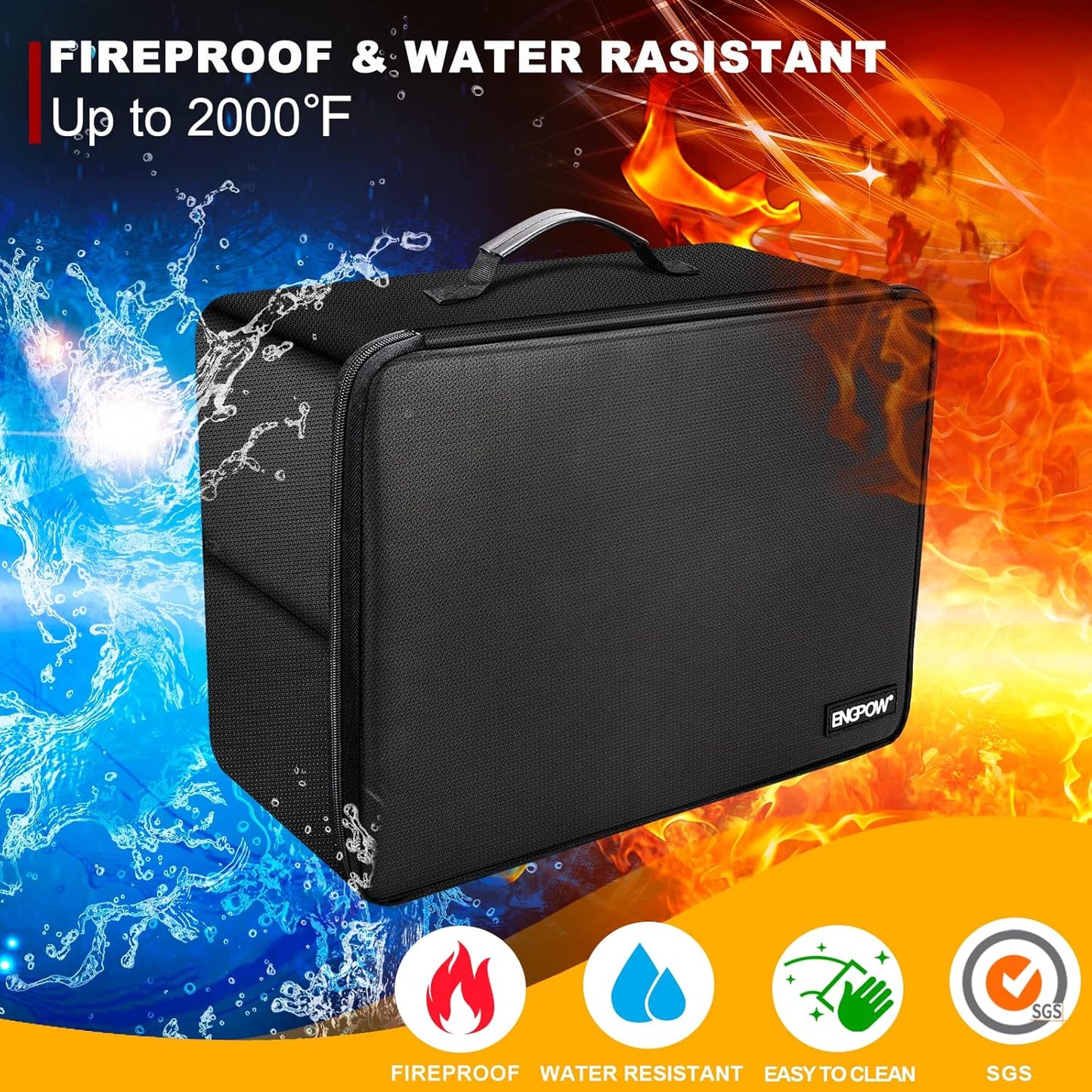 ENGPOW Fireproof Document Organizer Box with Lock,Collapsible Hard File Storage Box,Multi-Layer Waterproof Portable Travel Home Filing Storage Fireproof Safe for Important File,Cash,Letter/Legal Size