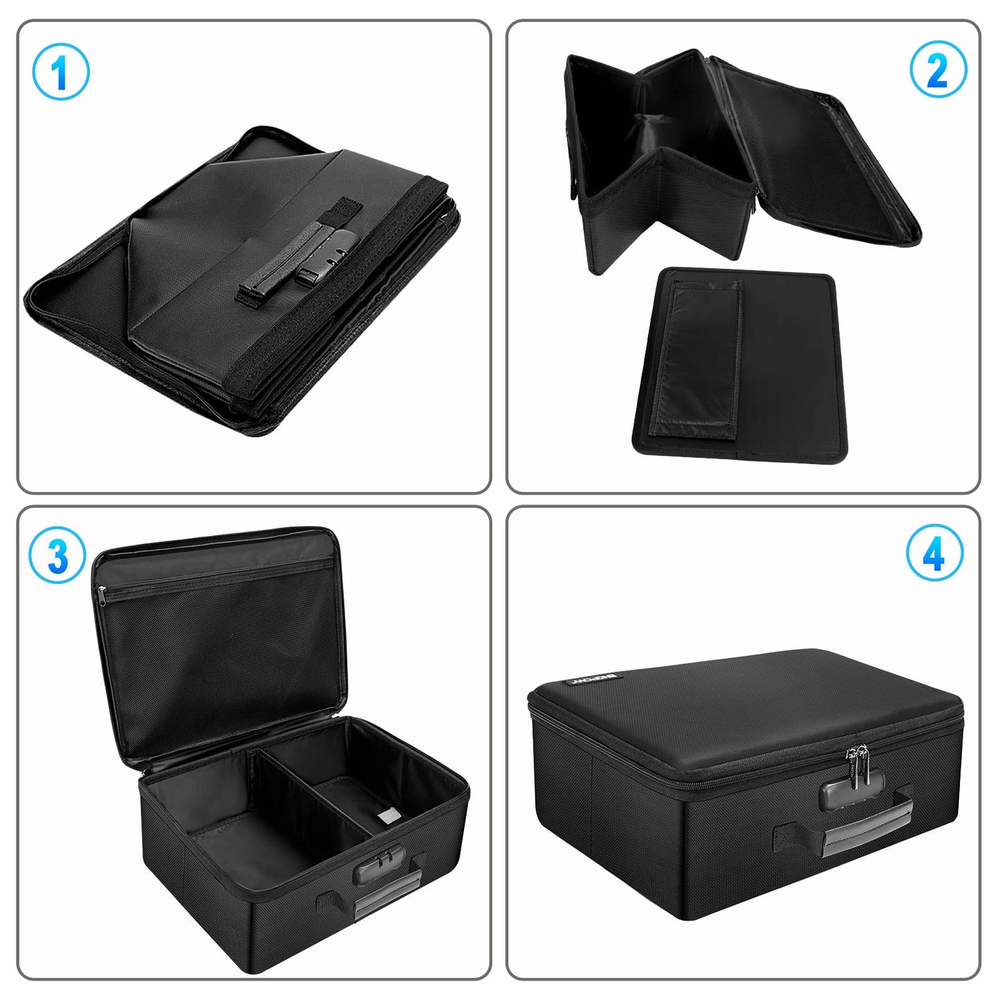 ENGPOW Fire Resistant Photo Storage Box with 16 Interior 4" x 6" Photo Boxes (Multi-Color), Lockable Photo Storage Box, Foldable Portable Photo Storage Container with Handles to Hold Photos , pictures, photography rafts