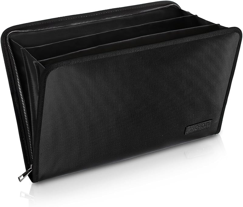 ENGPOW Fireproof File Folder Fireproof Fire and Water Resistant Money Document Bag with A4 Size 13 Pockets Zipper Closure Non-Itchy Silicone Coated Portable Filing Organizer Pouch(14.3" x 9.8")