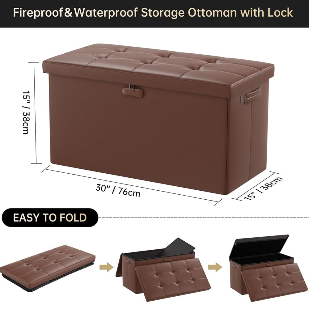 Pink Fireproof Storage Ottoman Bench Folding Bench with Lock