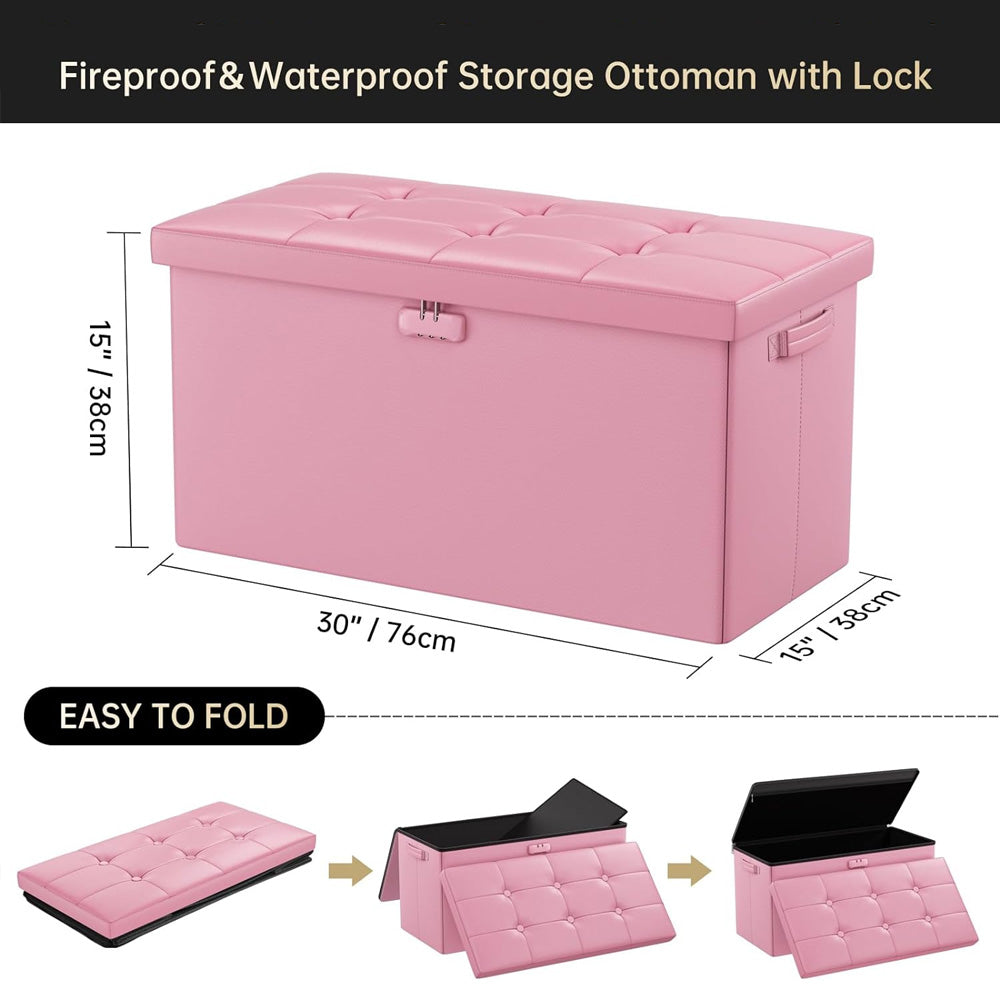 Pink Fireproof Storage Ottoman Bench Folding Bench with Lock