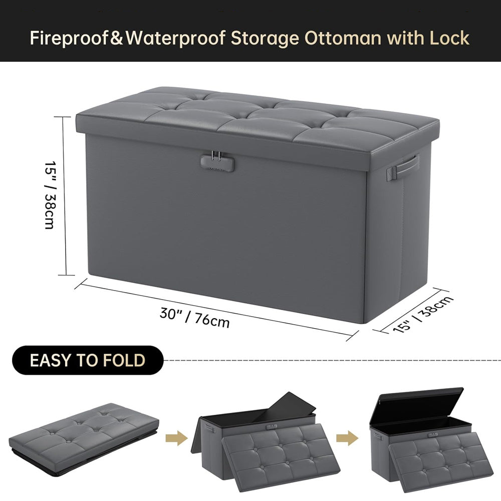 Pink Fireproof Storage Ottoman Bench Folding Bench with Lock