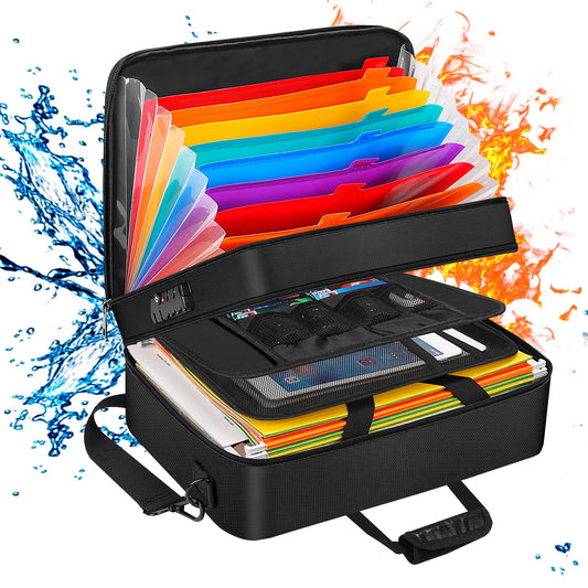 ENGPOW 600°F Fire Resistant Document Organizer with 13 Pocket Accordion Folders, Document Organizer Box with Locks and Tags, Multi-Layered Portable Home Travel Security Storage Box for Important Documents, Documents