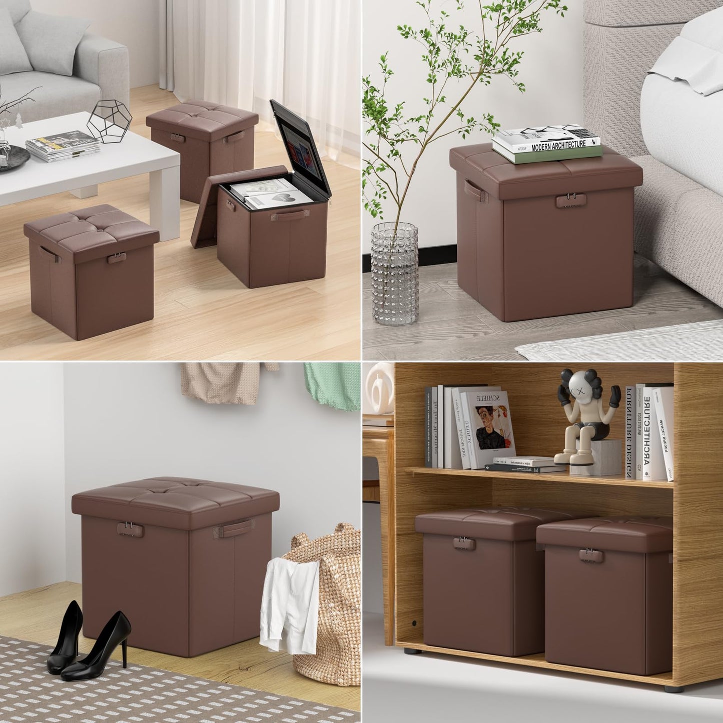 ENGPOW Storage Bench, Fireproof Folding Storage Bench with Lock, 76.2cm Fireproof and Waterproof Storage Chest Footstool Leather Bedroom Bench, Can Store Documents, Valuables, Black