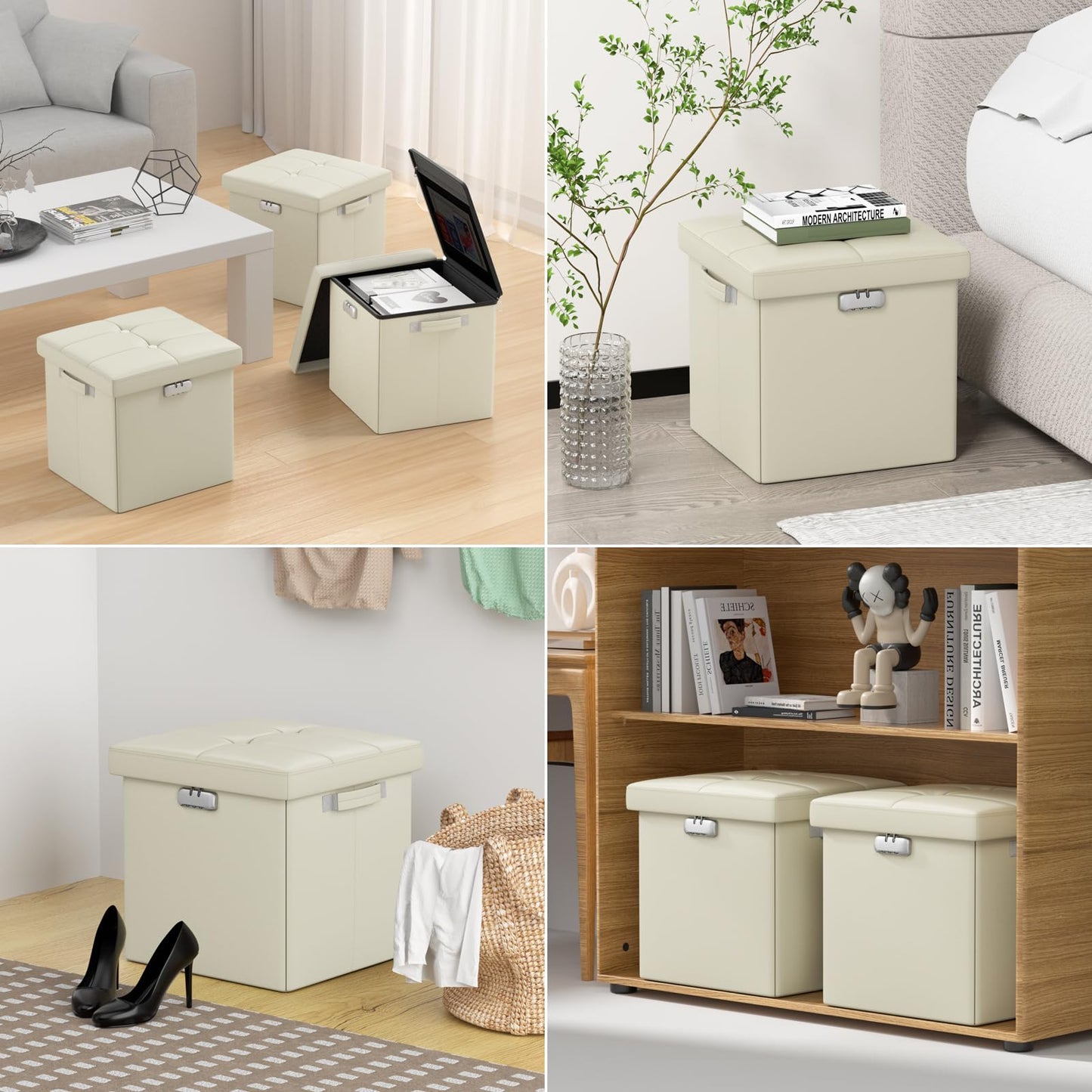 ENGPOW Storage Bench, Fireproof Folding Storage Bench with Lock, 76.2cm Fireproof and Waterproof Storage Chest Footstool Leather Bedroom Bench, Can Store Documents, Valuables, Black