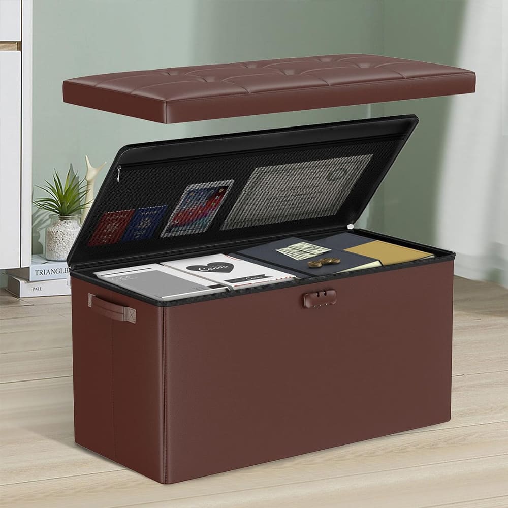 Pink Fireproof Storage Ottoman Bench Folding Bench with Lock