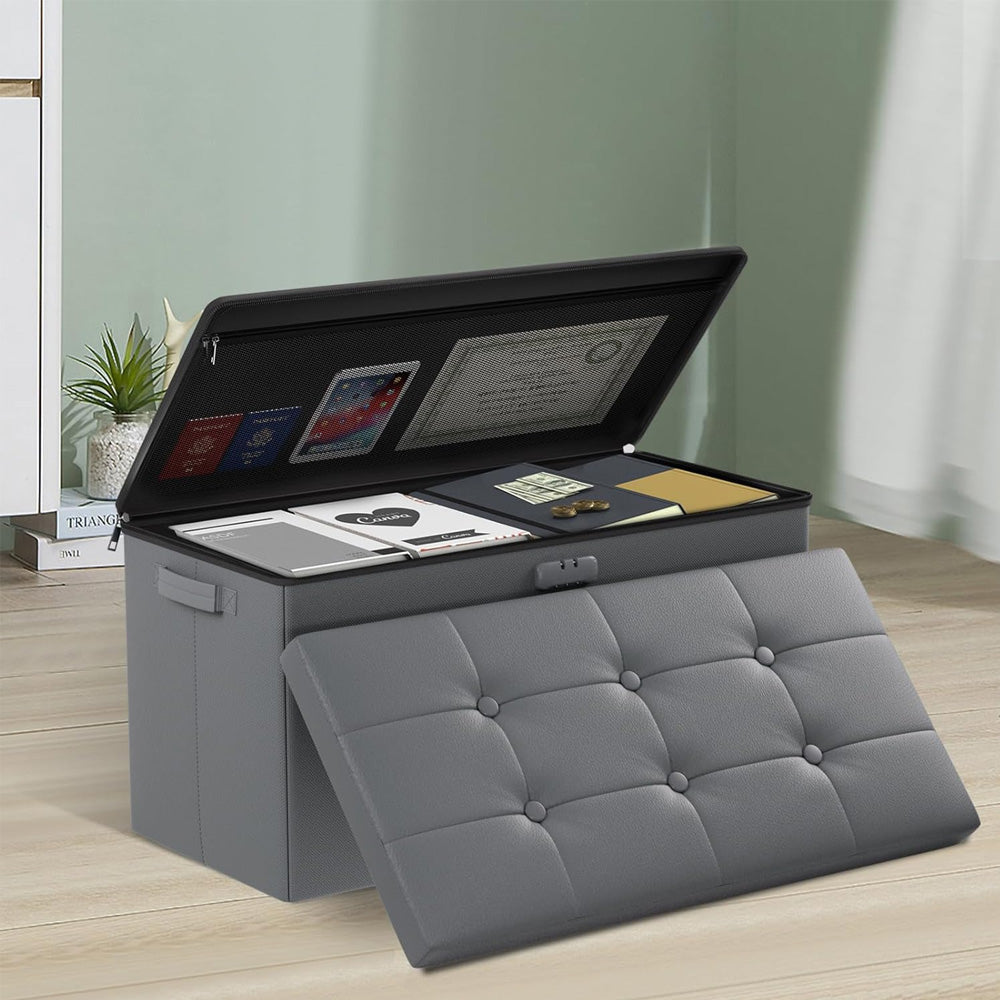 Pink Fireproof Storage Ottoman Bench Folding Bench with Lock
