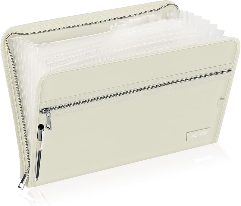 ENGPOW Fireproof File Folder Fireproof Fire and Water Resistant Money Document Bag with A4 Size 13 Pockets Zipper Closure Non-Itchy Silicone Coated Portable Filing Organizer Pouch(14.3" x 9.8")