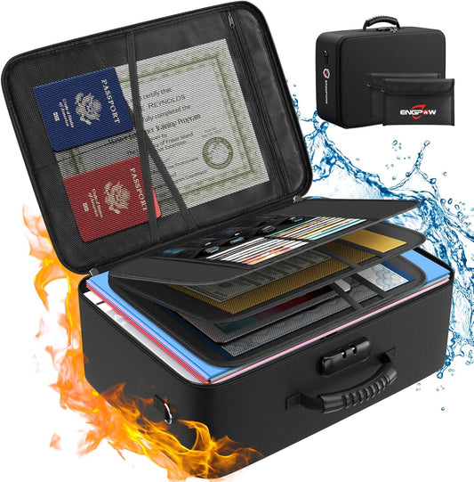 ENGPOW File Organizer Bags with Lock,Fireproof Document Bag(17.2"x12"x6") with 2 Small Fireproof Bags(8"x5.1"),Document Organizer Portable Travel Home Storage Safe for Legal/A4 Important Documents
