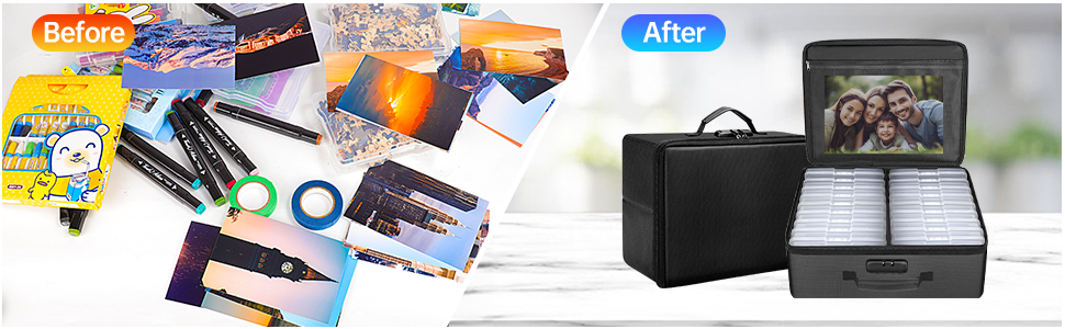 ENGPOW Photo Storage Box with 18 Inner 4" x 6" Photo Case(Clear),Fireproof Photo Organizer Box with Lock,Collapsible Portable Photo Storage Containers with Handles for Photos,Picture,Valuables