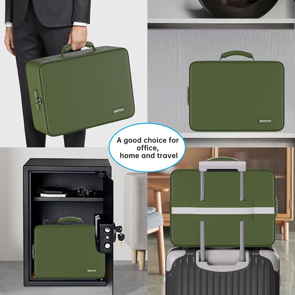 ENGPOW 5200°F Fireproof File Organizer Bag: Lockable Document Safe (Green)