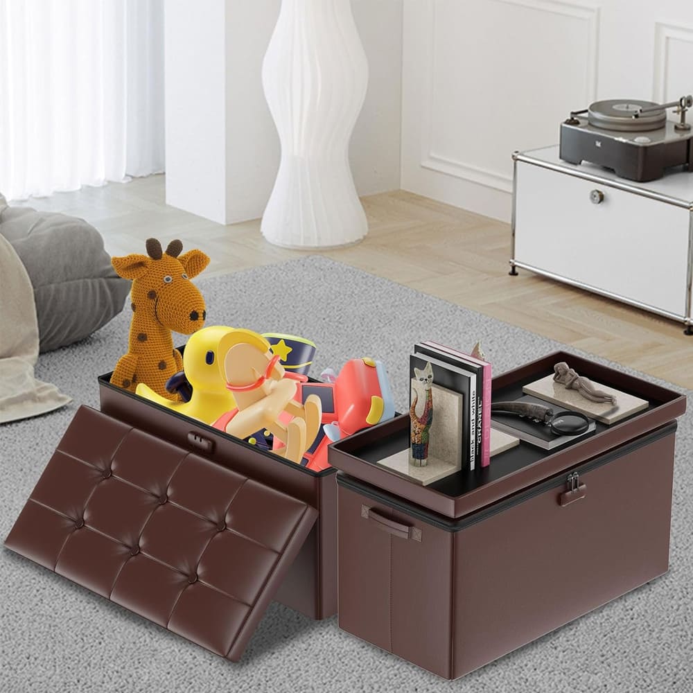 Pink Fireproof Storage Ottoman Bench Folding Bench with Lock