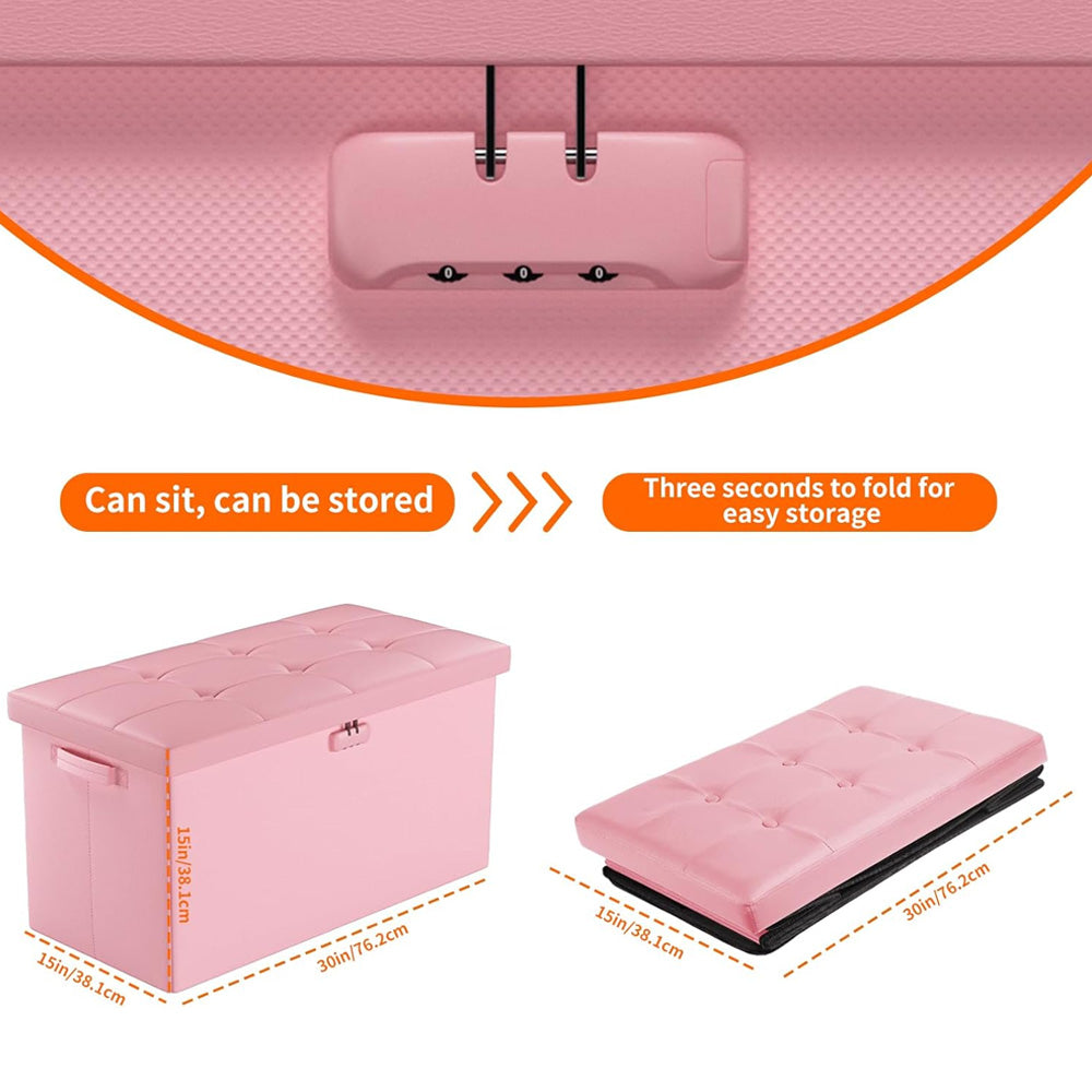 Pink Fireproof Storage Ottoman Bench Folding Bench with Lock