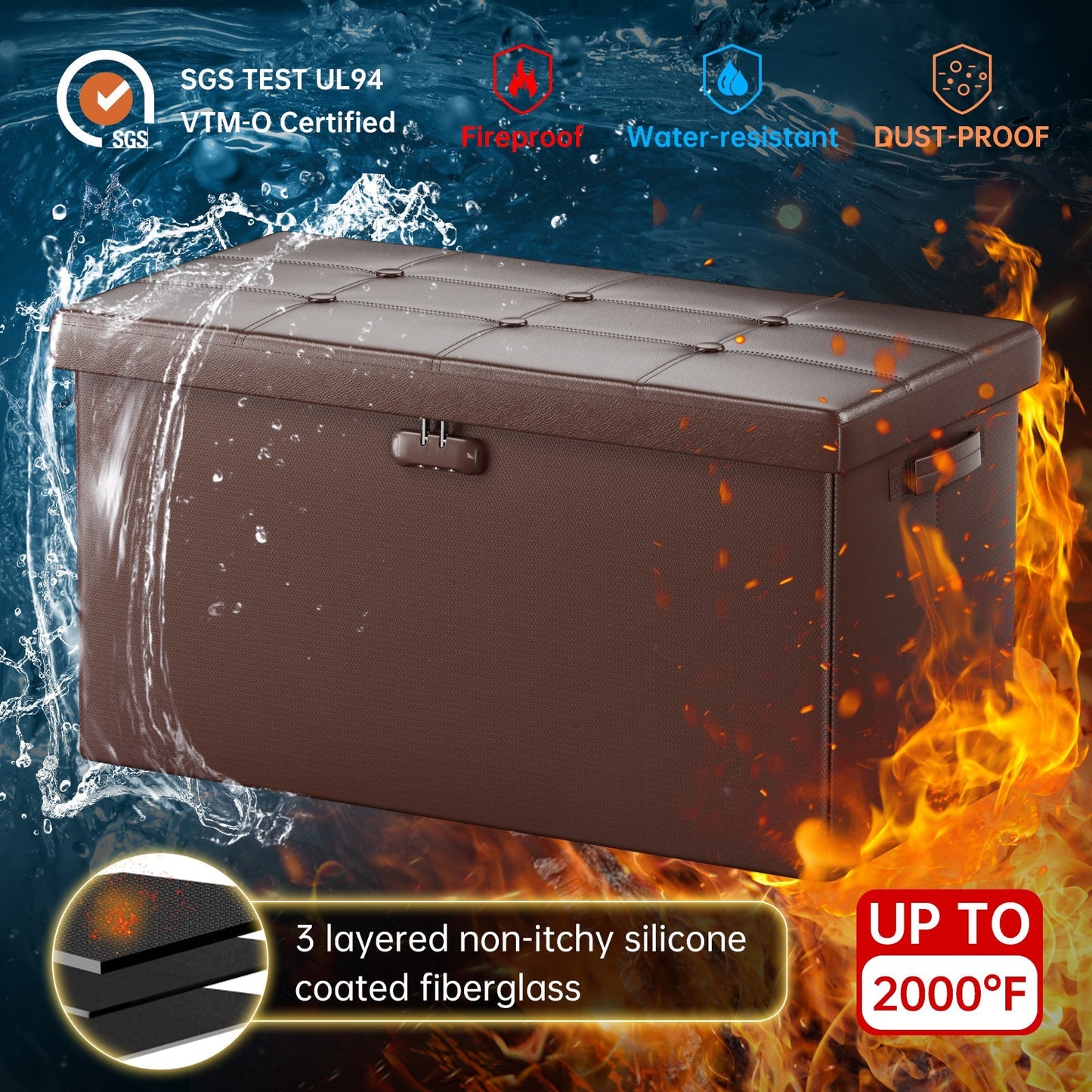 Pink Fireproof Storage Ottoman Bench Folding Bench with Lock