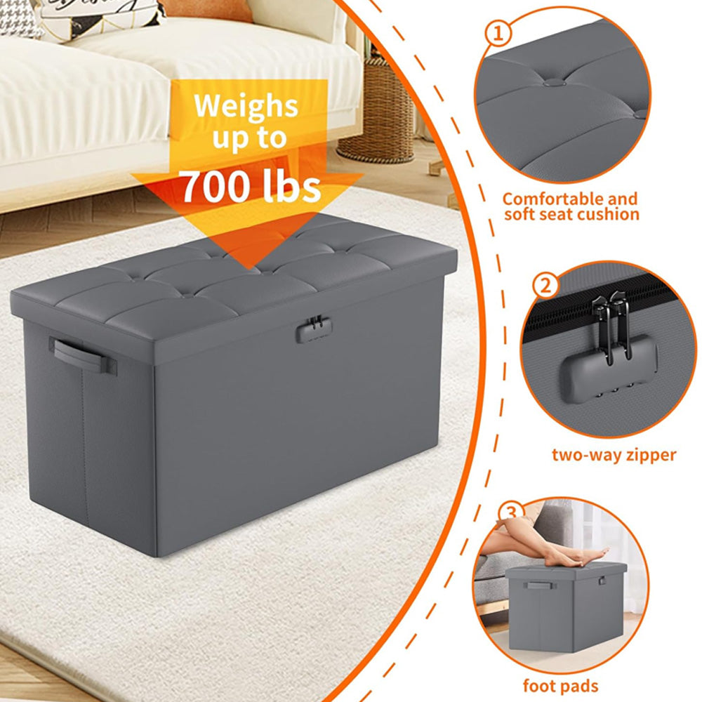 Pink Fireproof Storage Ottoman Bench Folding Bench with Lock