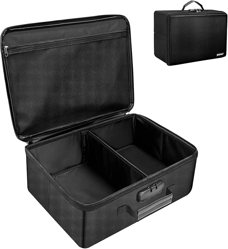 ENGPOW Fireproof Photo Storage Box with 16 Inner 4" x 6" Photo Case(Clear),Photo Box Organizer with Lock,Collapsible Portable Photo Storage Containers with Handle for Photos,Picture,Valuables