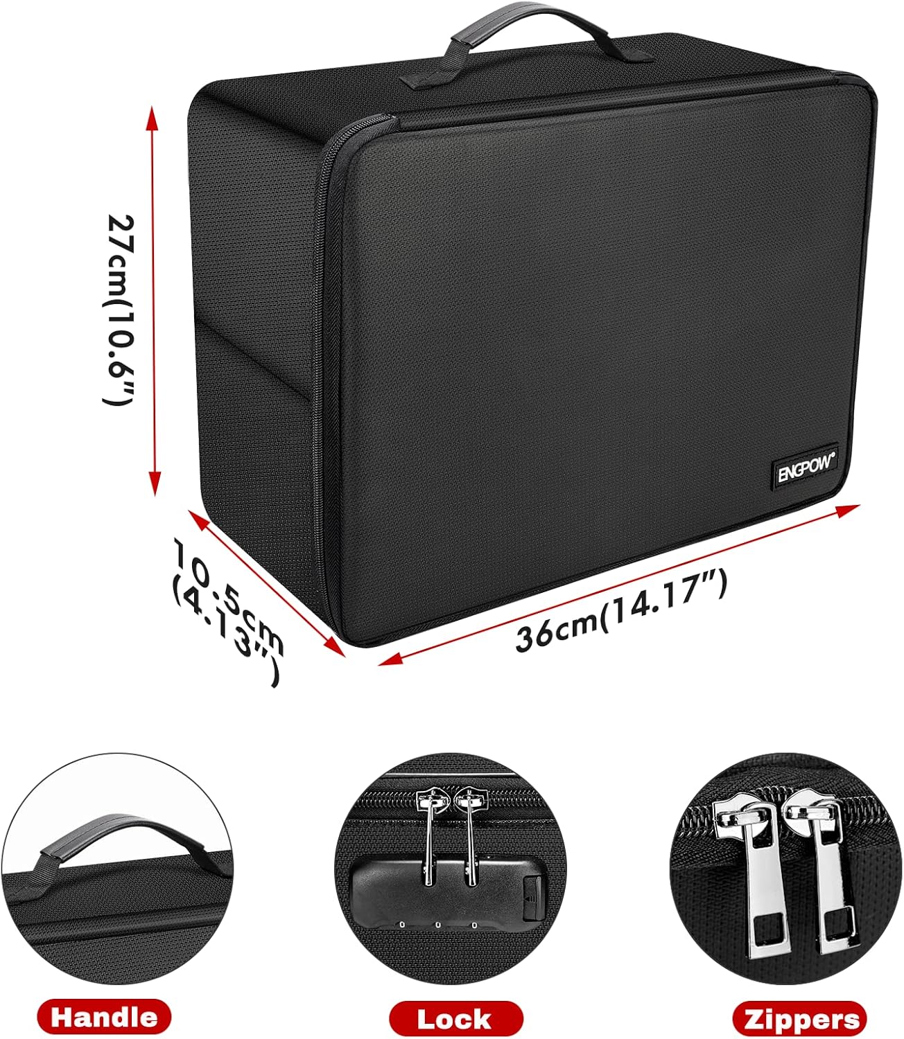 ENGPOW Fireproof Document Organizer Box with Lock,Collapsible Hard File Storage Box,Multi-Layer Waterproof Portable Travel Home Filing Storage Fireproof Safe for Important File,Cash,Letter/Legal Size