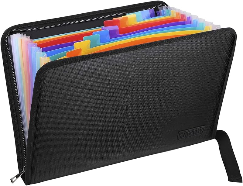 ENGPOW Fireproof File Folder Fireproof Fire and Water Resistant Money Document Bag with A4 Size 13 Pockets Zipper Closure Non-Itchy Silicone Coated Portable Filing Organizer Pouch(14.3" x 9.8")
