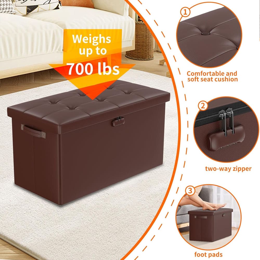 Pink Fireproof Storage Ottoman Bench Folding Bench with Lock