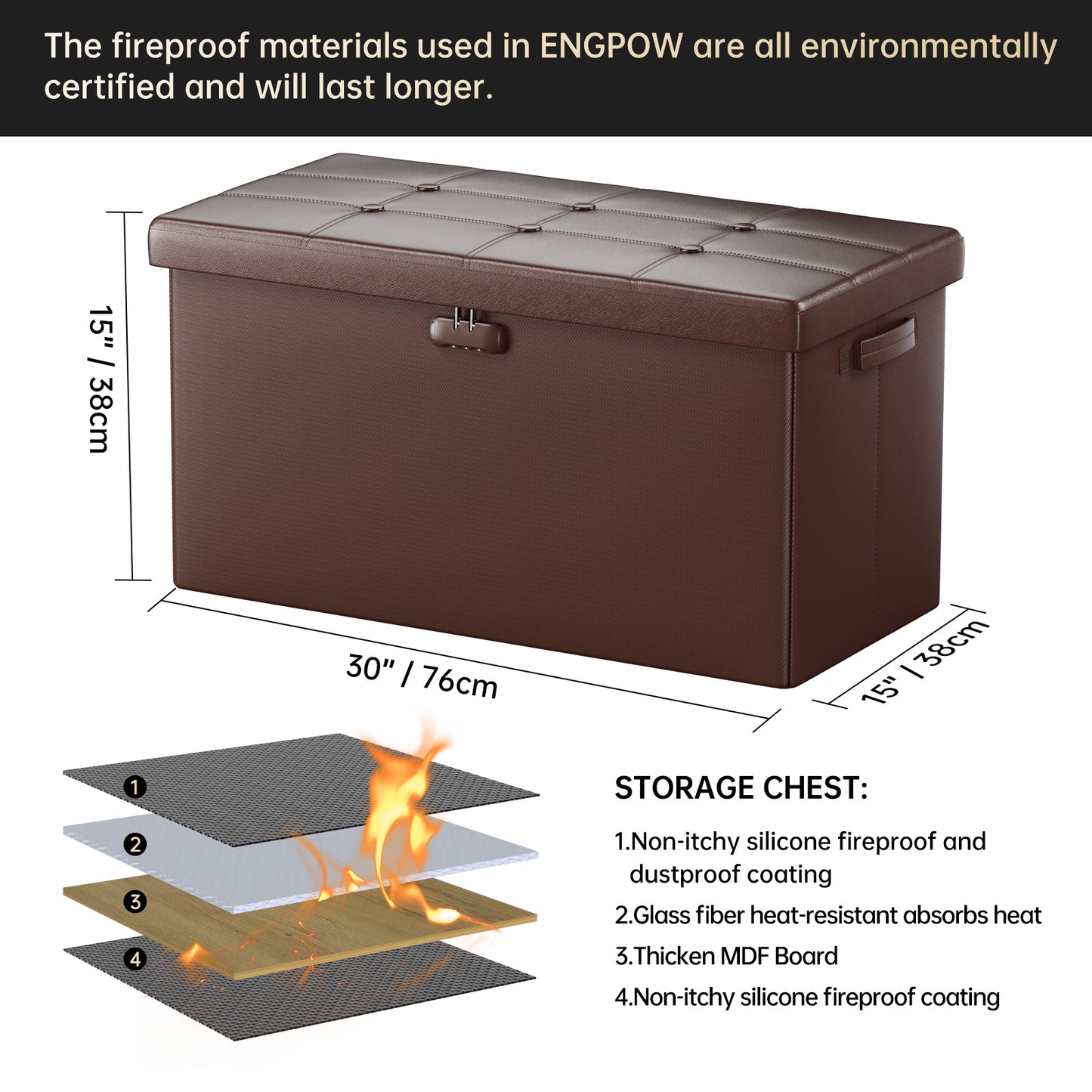 Pink Fireproof Storage Ottoman Bench Folding Bench with Lock
