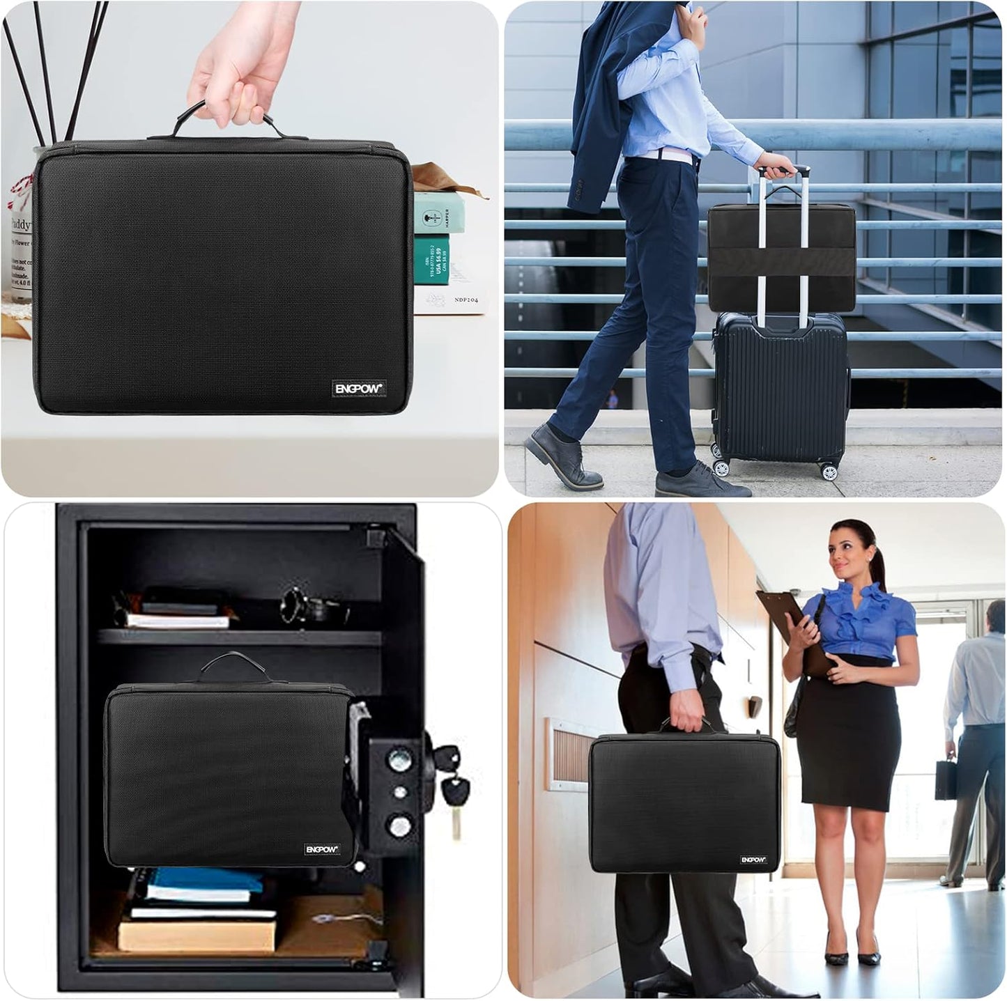 ENGPOW Fireproof Document Organizer Box with Lock,Collapsible Hard File Storage Box,Multi-Layer Waterproof Portable Travel Home Filing Storage Fireproof Safe for Important File,Cash,Letter/Legal Size