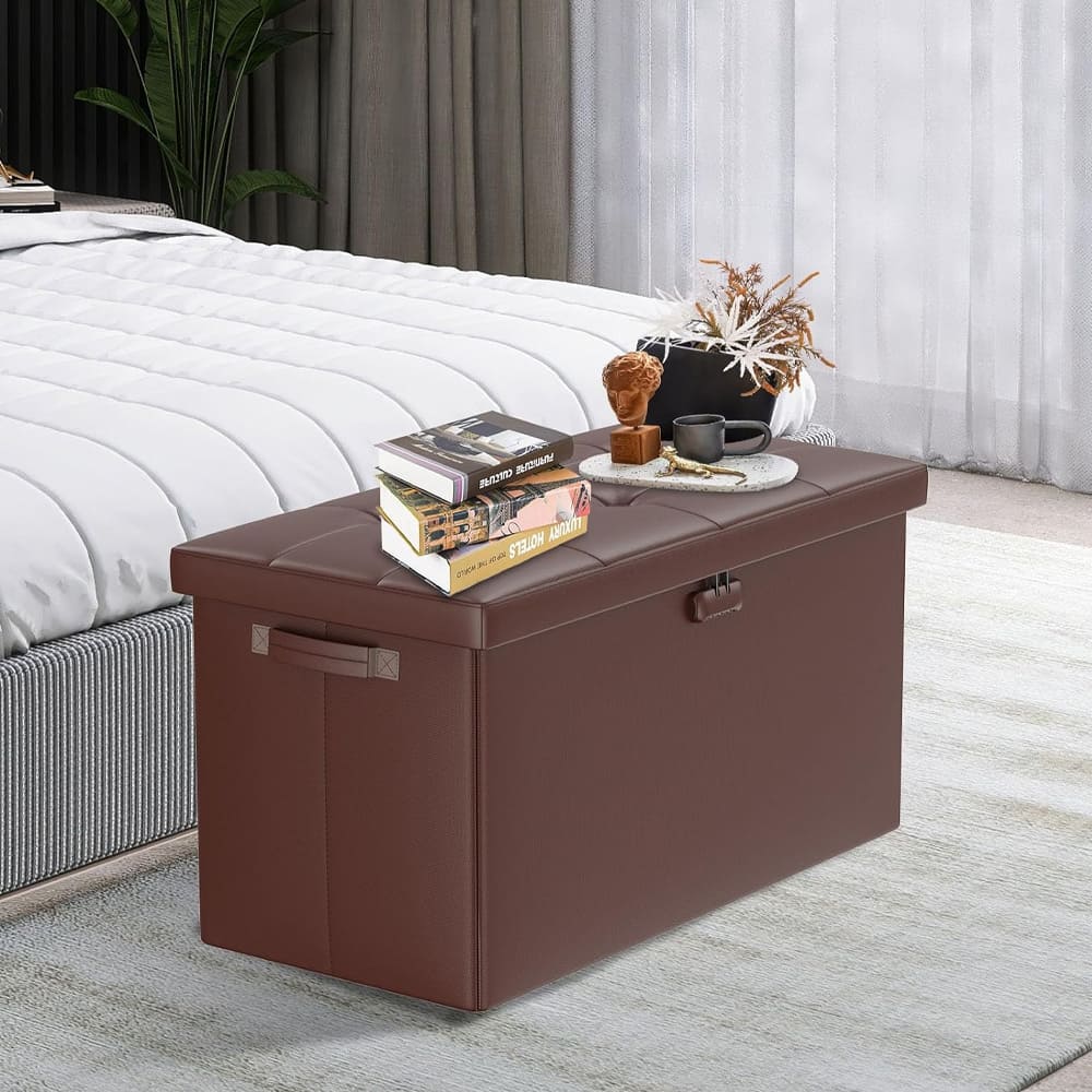 Pink Fireproof Storage Ottoman Bench Folding Bench with Lock