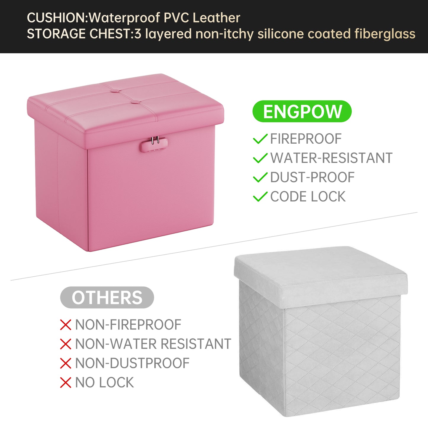 M Size Fireproof Storage Ottoman