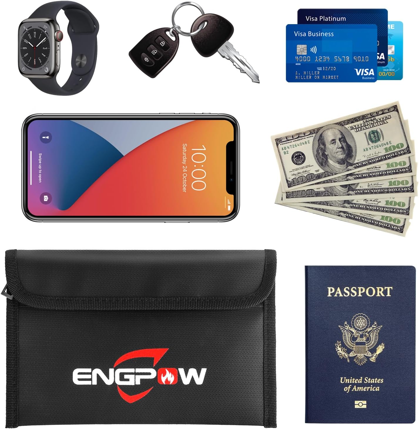 ENGPOW File Organizer Bags with Lock,Fireproof Document Bag(17.2"x12"x6") with 2 Small Fireproof Bags(8"x5.1"),Document Organizer Portable Travel Home Storage Safe for Legal/A4 Important Documents