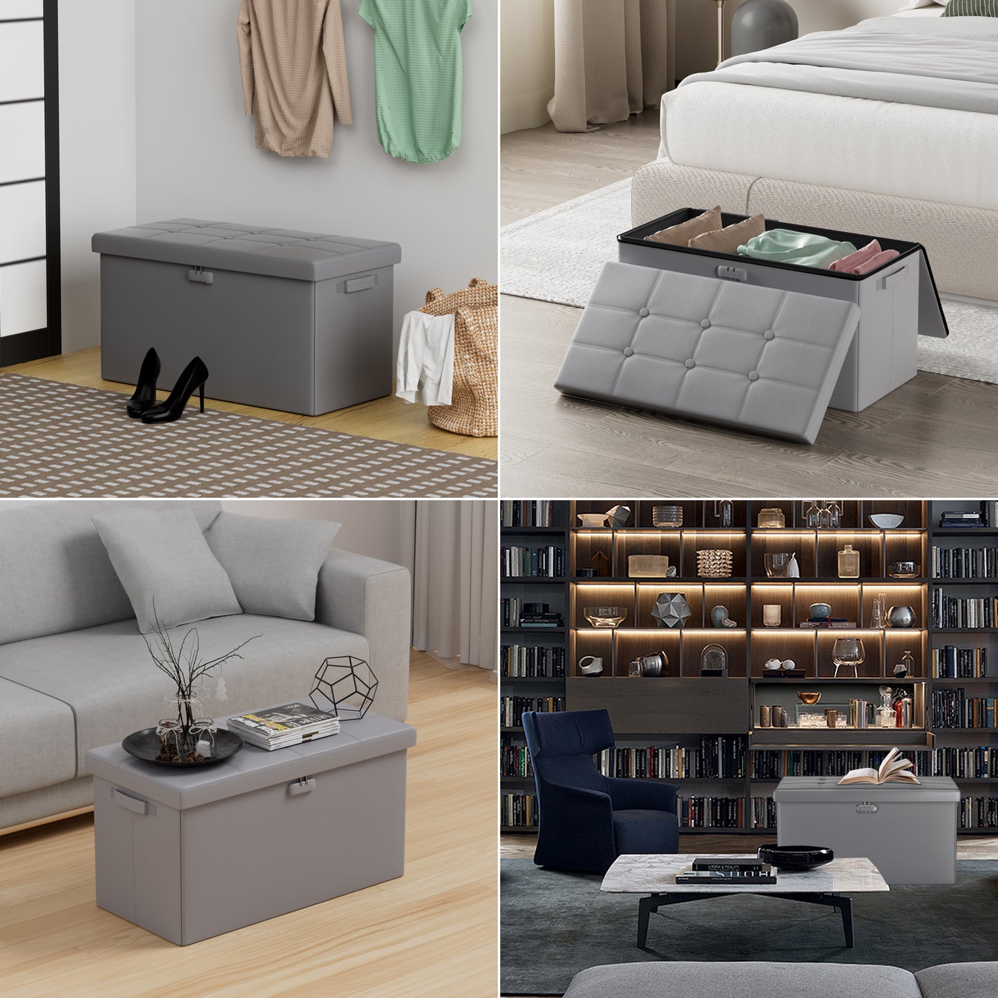 Brown Fireproof Storage Ottoman Bench Folding Bench with Lock