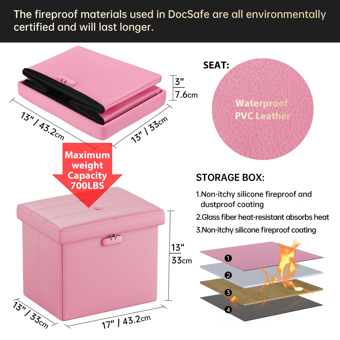 M Size Fireproof Storage Ottoman
