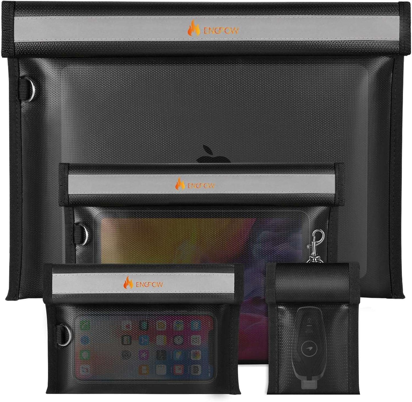 ENGPOW Fireproof & Waterproof Faraday Signal Blocking Pouch Set (4‑Pack)