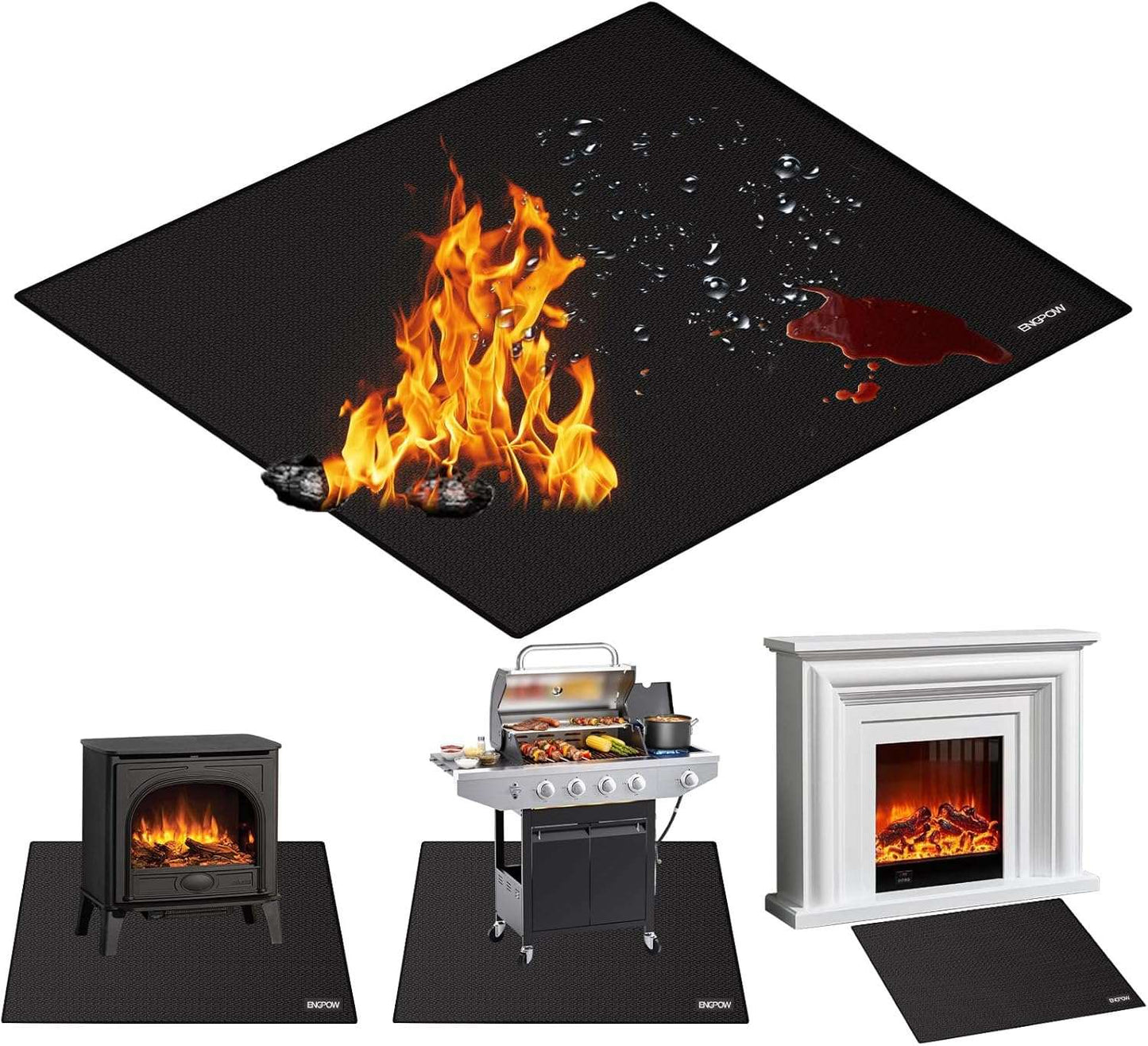 ENGPOW Double‑Sided Fireproof & Waterproof Fireplace and Grill Mat 90″ x 48″