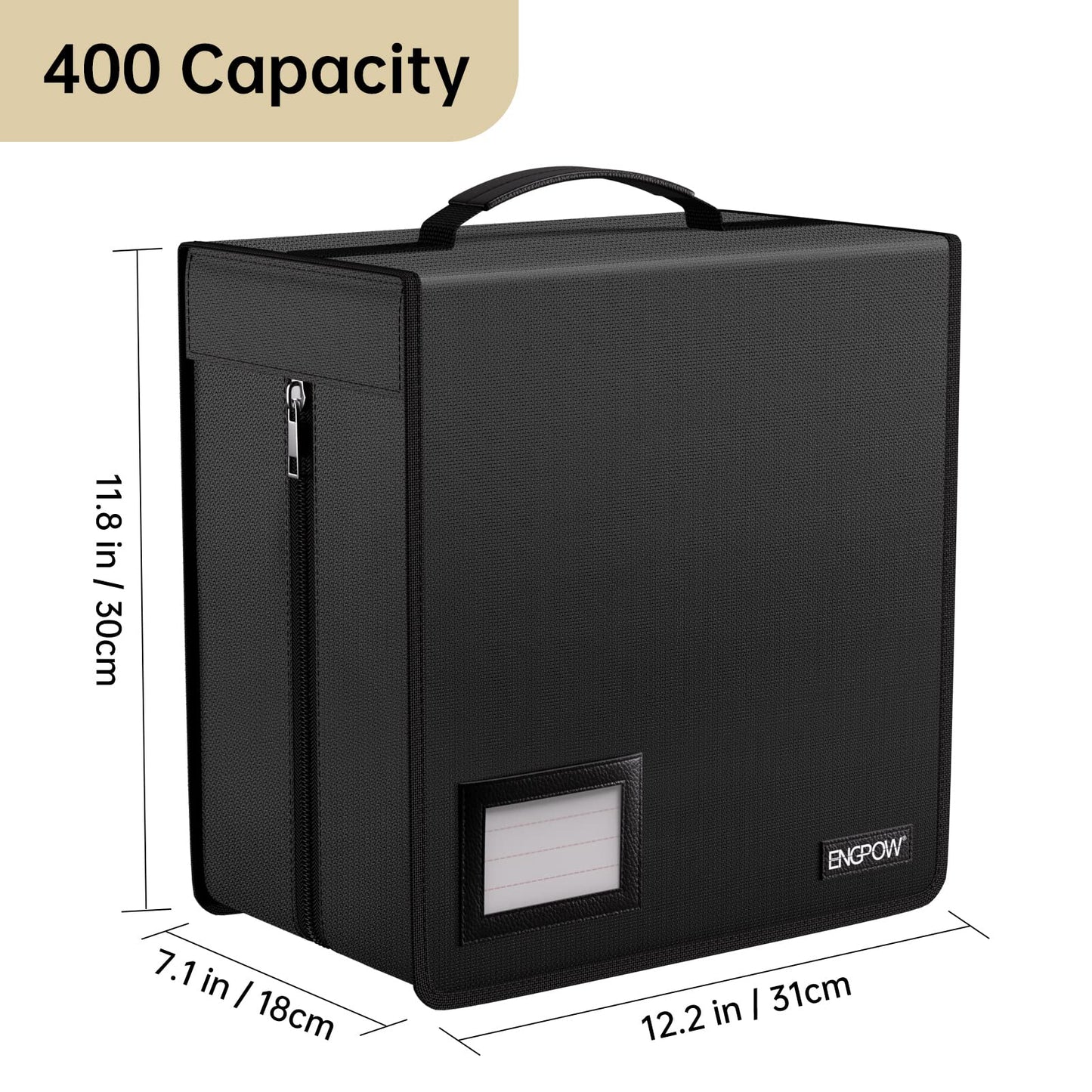 ENGPOW Fire Resistant CD Case, CD/DVD Storage Case, 400 Capacity CD Binder DVD Storage Case with Zipper, Portable Large Card Media Wallet Case Organizer for Home Office Travel Car, Black