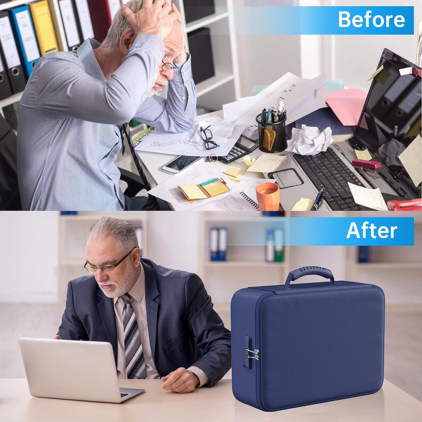 ENGPOW 5200°F Fireproof Document Bag with Lock, Upgraded Heat Insulated Fireproof&Waterproof Box 8 Layers Document Organizer, Portable Home Travel Safe Storage Box for Important Files, Laptop, Blue