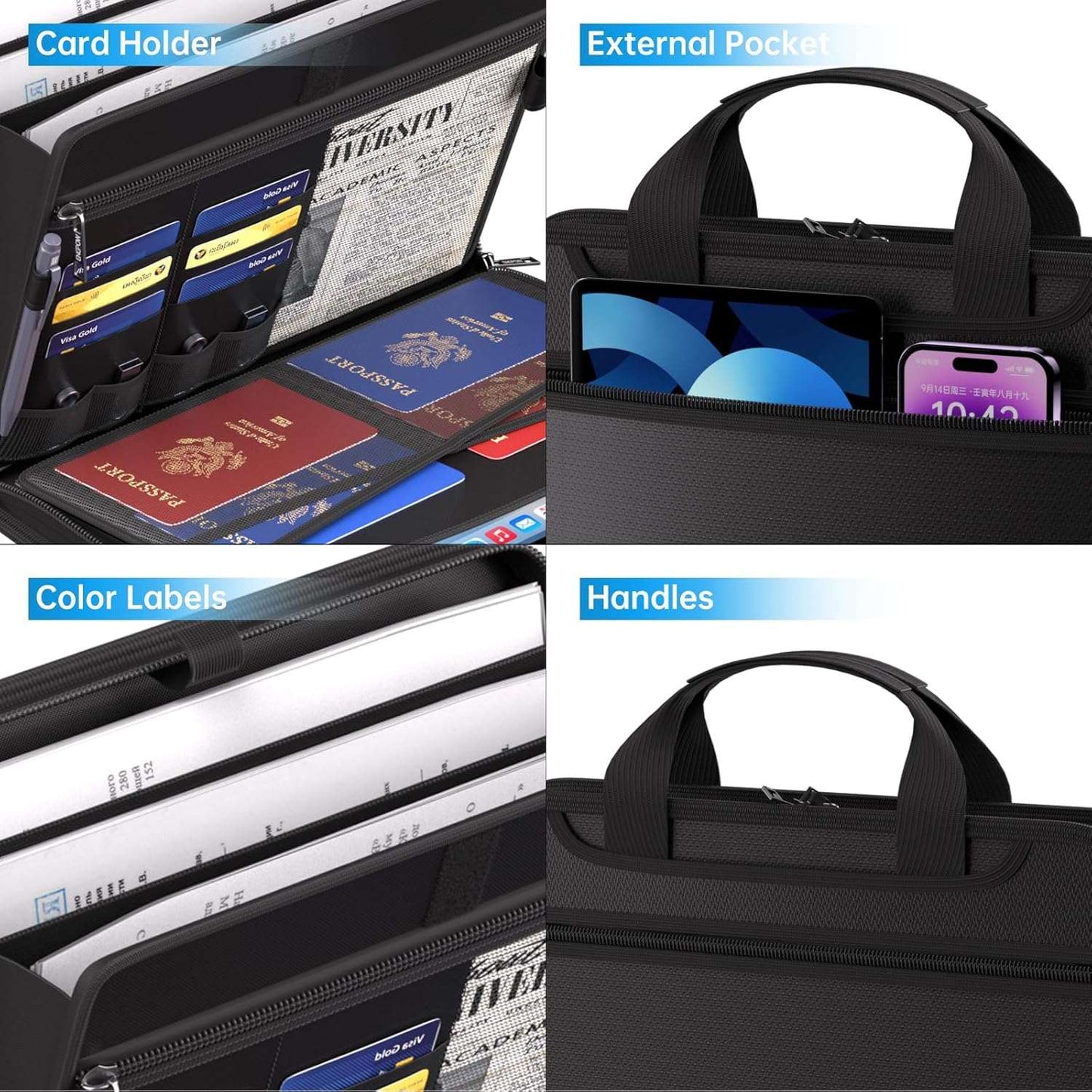 ENGPOW Document Organizer Folder,Fireproof Expanding File Folder with Multi Pockets,3 Pockets File Organizer with Handle,Portable Home Travel Safe Storage for Important Documents,Passport,Laptop