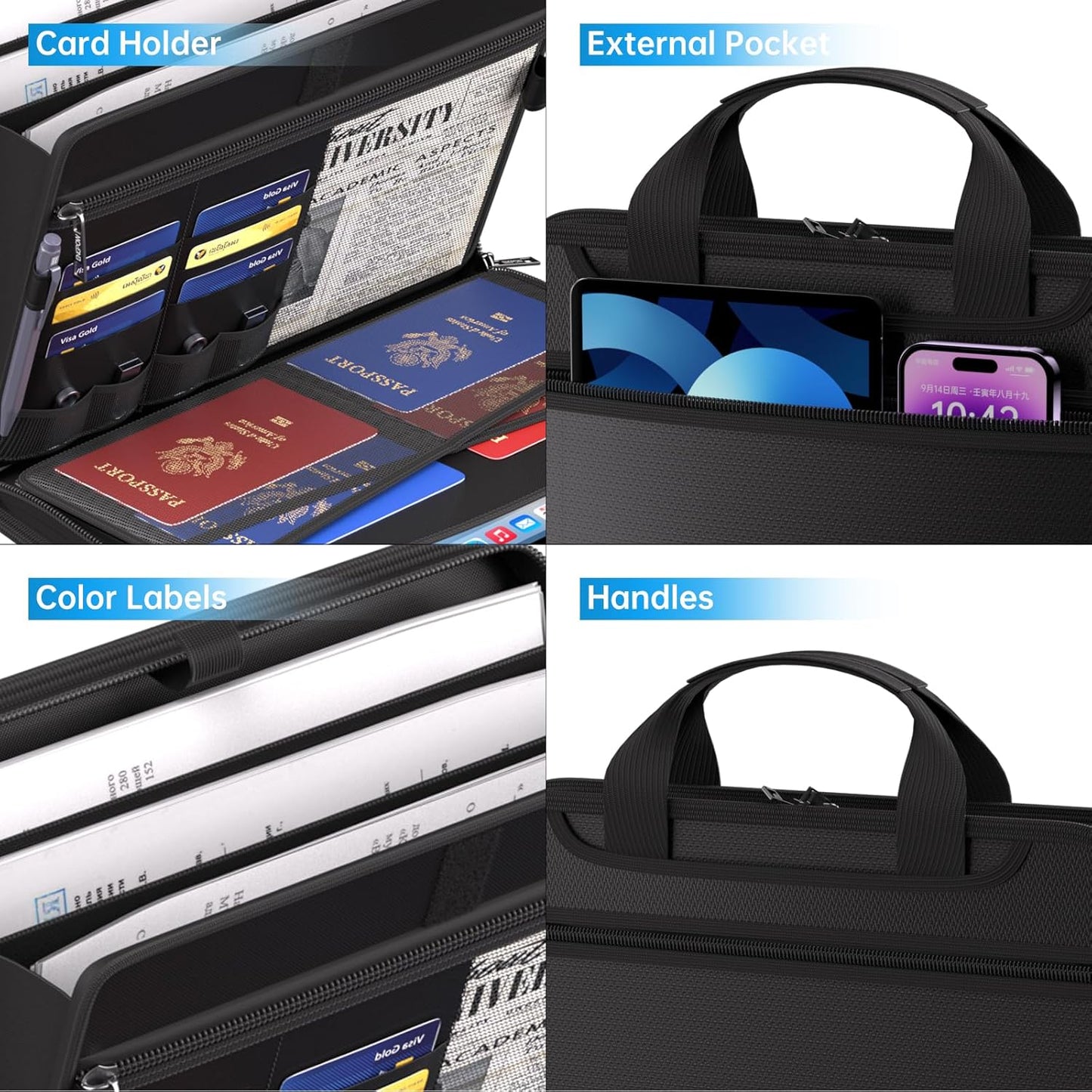 ENGPOW Document Organizer Folder,Fireproof Expanding File Folder with Multi Pockets,3 Pockets File Organizer with Handle,Portable Home Travel Safe Storage for Important Documents,Passport,Laptop