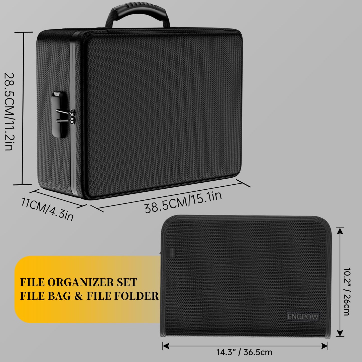 ENGPOW 600°F Fireproof Document Bag with Lock, Upgraded Insulated Fireproof and Waterproof Box 8-Layer Document Storage Bag, Portable Home Travel Safe Storage of Important Documents, Documents, Laptops