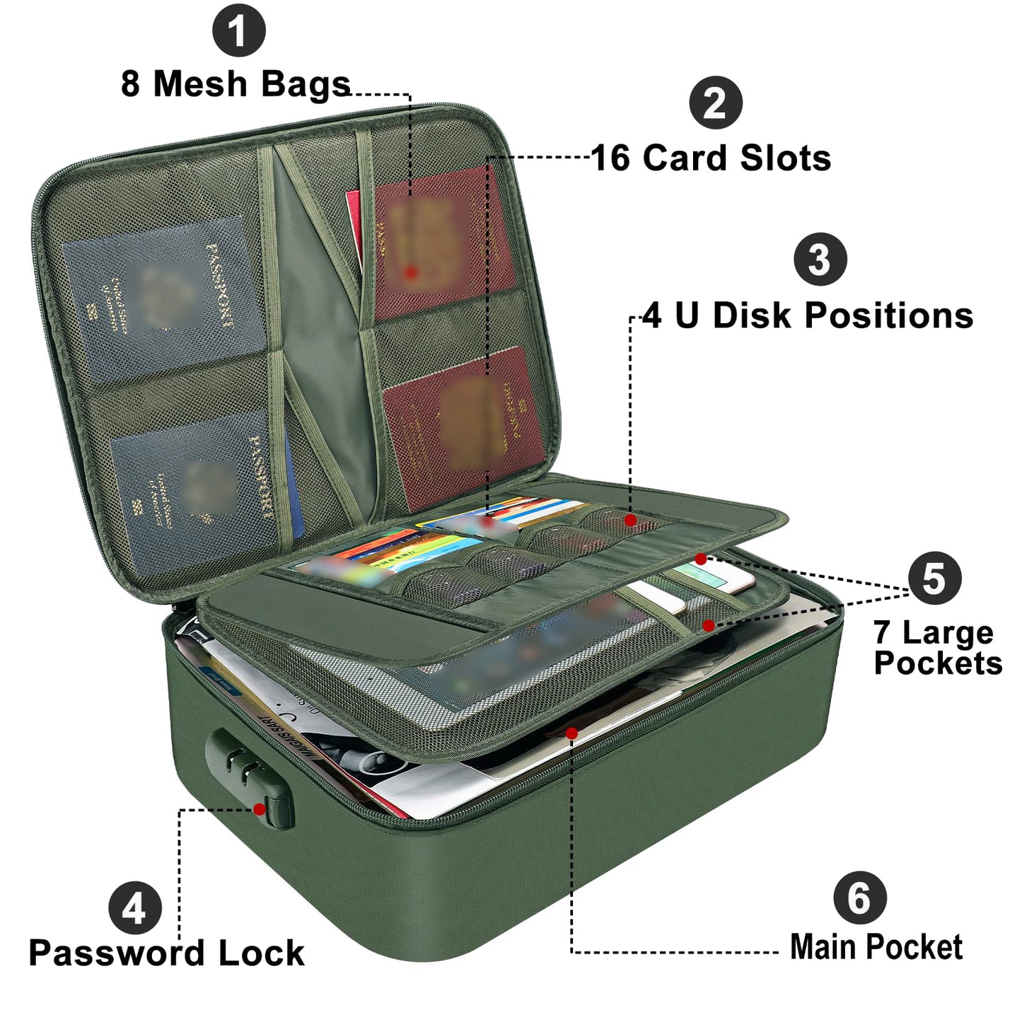 ENGPOW 600°F Fireproof Document Bag with Lock, Upgraded Insulated Fireproof and Waterproof Box 8-Layer Document Storage Bag, Portable Home Travel Safe Storage of Important Documents, Documents, Laptops