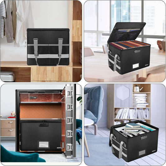 ENGPOW File Box with Lock, Fireproof Document Box with Inserts,Collapsible File Storage Organizer Box Filing Box with Handle,Portable Home Office Safe Box for Hanging Letter/Legal Folder,2 Pack