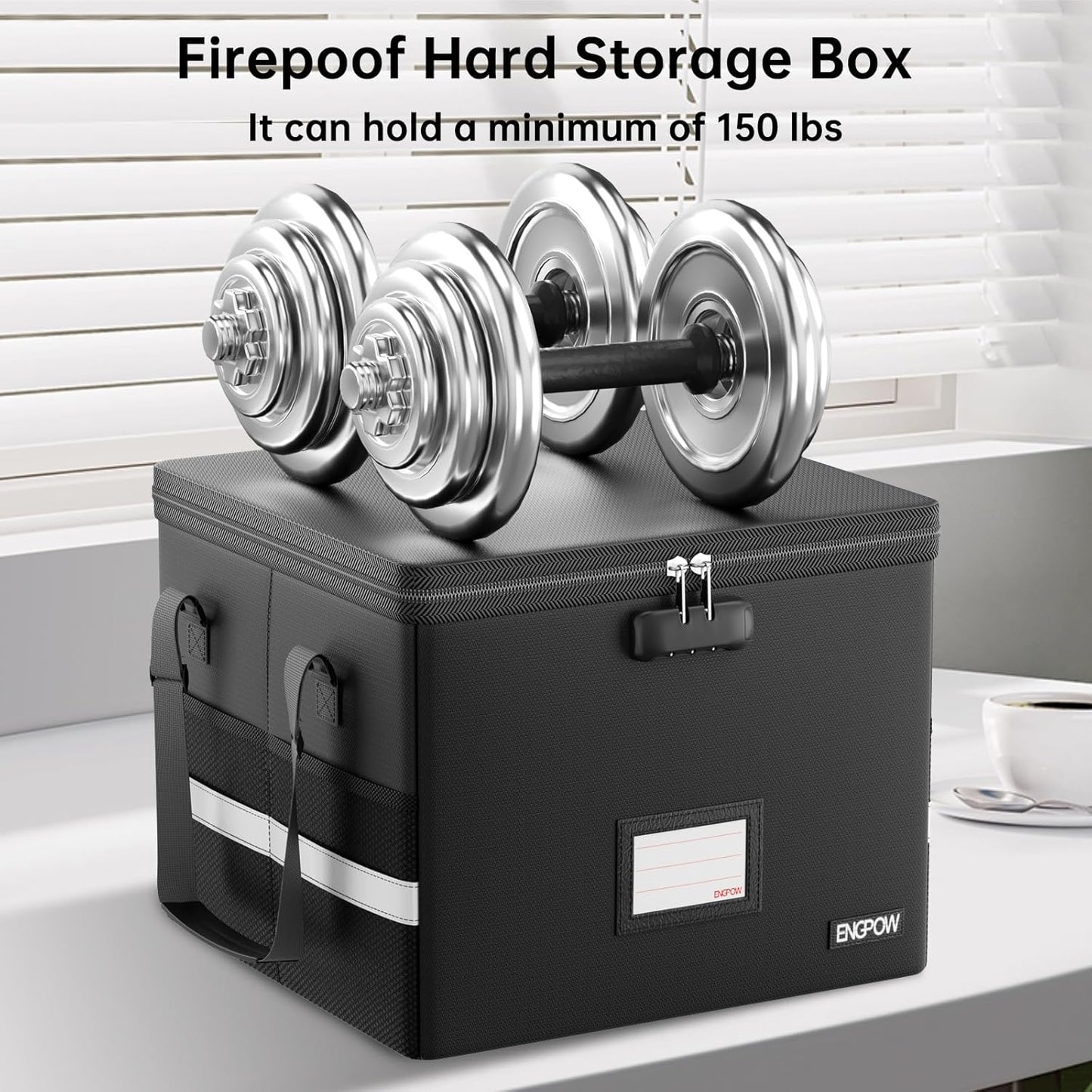 ENGPOW 5200°F File Box Fireproof Document Box with Lock,Heat Insulated Collapsible File Storage Organizer Box with Handle,Portable Home Office File Cabinet for Hanging Letter/Legal Size Folder,Black
