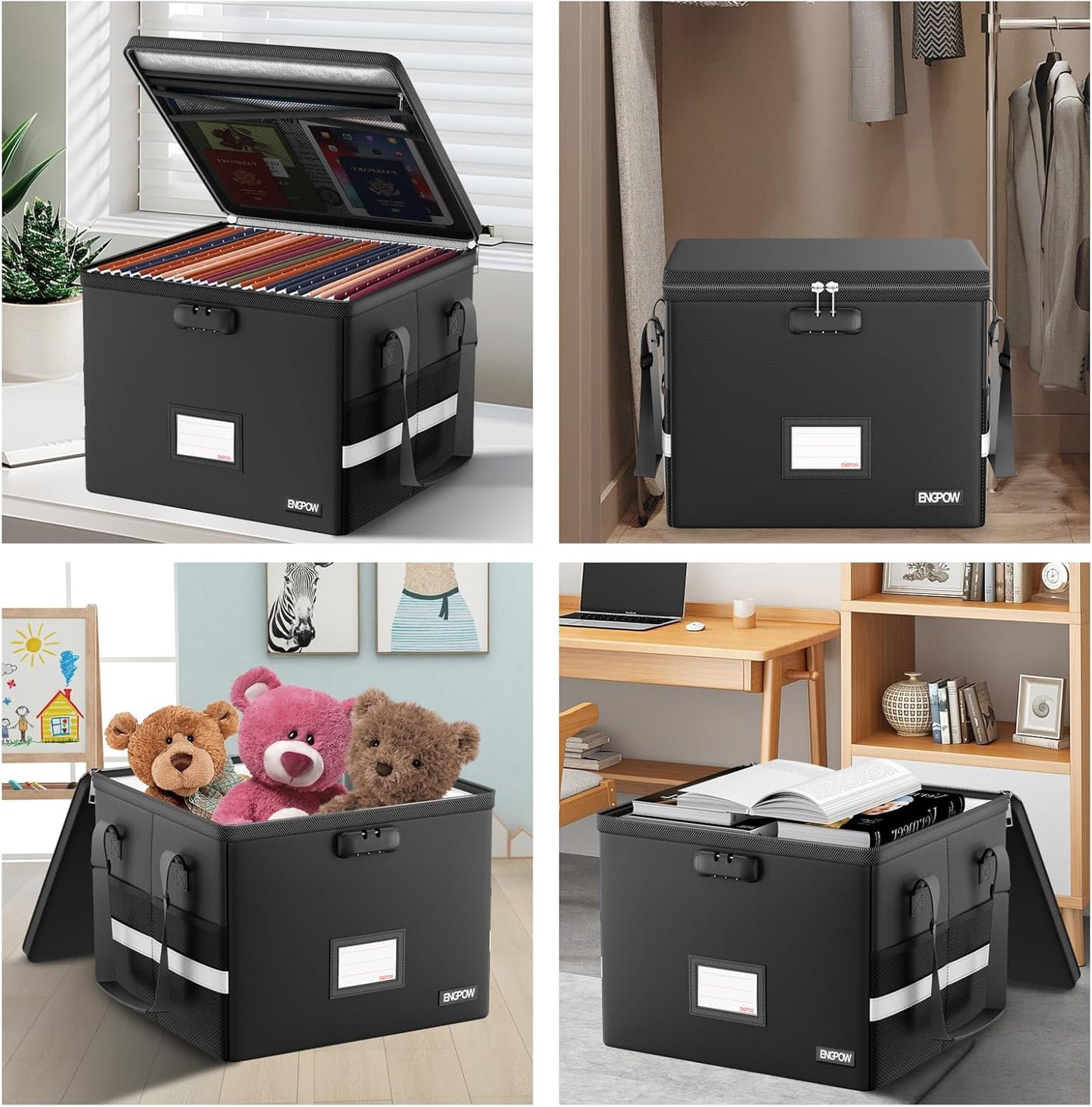 ENGPOW 5200°F File Box Fireproof Document Box with Lock,Heat Insulated Collapsible File Storage Organizer Box with Handle,Portable Home Office File Cabinet for Hanging Letter/Legal Size Folder,Black