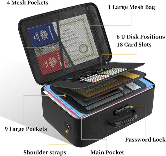 ENGPOW File Organizer Bags with Lock,Fireproof Document Bag(17.2"x12"x6") with 2 Small Fireproof Bags(8"x5.1"),Document Organizer Portable Travel Home Storage Safe for Legal/A4 Important Documents
