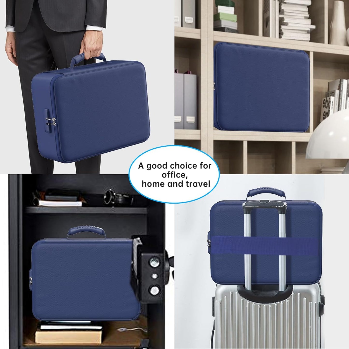 ENGPOW 5200°F Fireproof Document Bag with Lock, Upgraded Heat Insulated Fireproof&Waterproof Box 8 Layers Document Organizer, Portable Home Travel Safe Storage Box for Important Files, Laptop, Blue