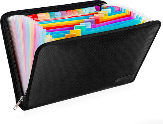 ENGPOW Expanding File Folder, Fireproof File Organizer with 25 Colored Pockets,Labels,Zipper Closure,Fireproof and Water Resistant Safe Storage for Letter A4 Size Paper,Document,Paperwork