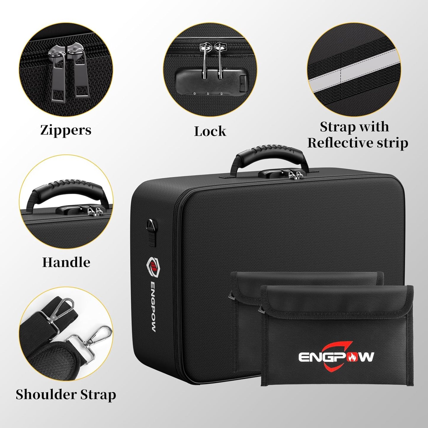 ENGPOW File Organizer Bags with Lock,Fireproof Document Bag(17.2"x12"x6") with 2 Small Fireproof Bags(8"x5.1"),Document Organizer Portable Travel Home Storage Safe for Legal/A4 Important Documents