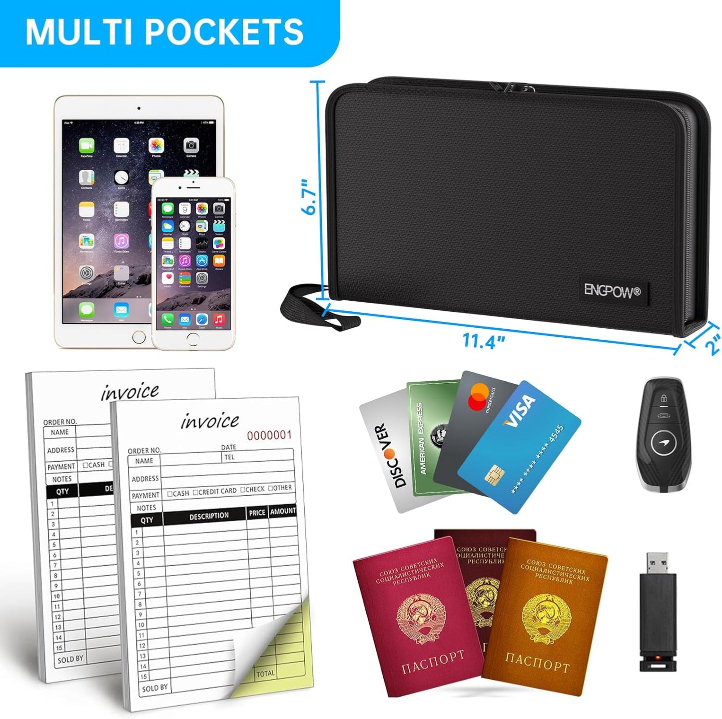 ENGPOW Accordion Receipt Coupon Organizer,Fireproof Expanding 13 Pockets Small File Organizer Folder with Labels,Portable Home Travel Safe Storage for Check,Bill,Receipts,Tickets,Card,11.4"x6.7"
