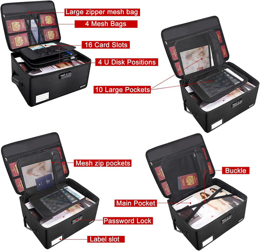 ENGPOW File Organizer Box with Lock,Large Fireproof Document Box 4-Layer File Storage Box,Collapsible Hard Filing Box with Handle,Non-dusty Portable Travel Home Office Safe Bin for Files,Laptop,Paper