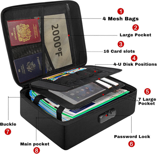 ENGPOW Fireproof Document Organizer Box with Lock,Collapsible Hard File Storage Box,Multi-Layer Waterproof Portable Travel Home Filing Storage Fireproof Safe for Important File,Cash,Letter/Legal Size