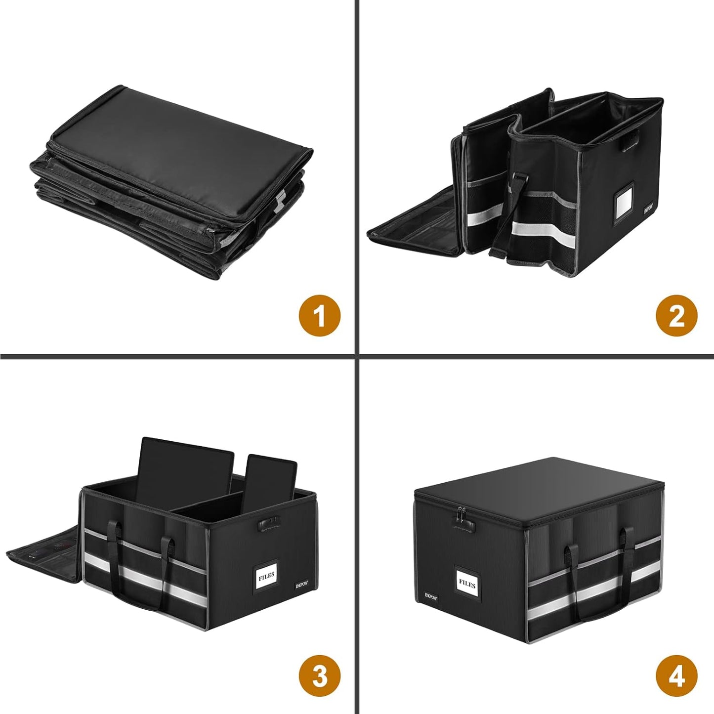 ENGPOW File Box with Lock, Fireproof Document Box File Storage Organizer Box with Inserts and Mesh Pockets,Collapsible Portable Large Filing Box File Cabinet for Hanging Both Letter and Legal Folders