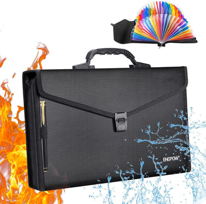 ENGPOW Accordian File Organizer Fireproof Expanding File Folder Filing Briefcase with 26 Multicolored Pockets,Durable Buckle,Portable Handle,Zipper Closure,A4 Letter Size for Travel,Home,Office